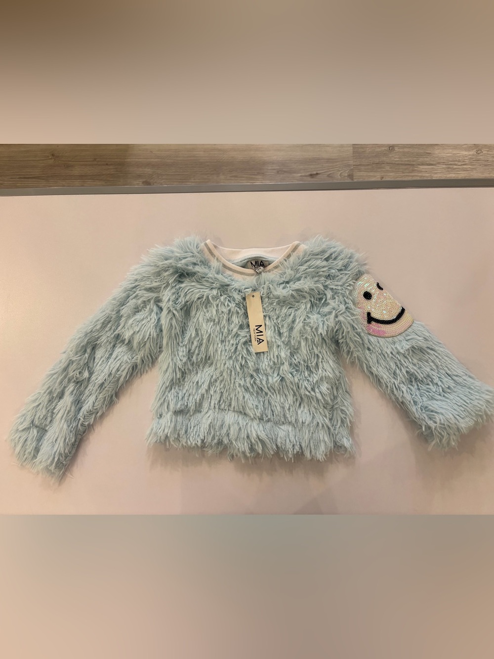 MIA Pale Blue Fuzzy Girls' Pullover with Sequin Patch
